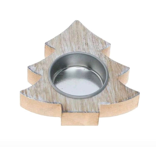 Porte-bougie en bois noël avec flocons de neige, sapin de Noël, étoile.