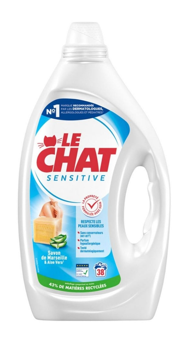 Le chat lessive liquide savon de Marseille aloé Vera 38 lavages