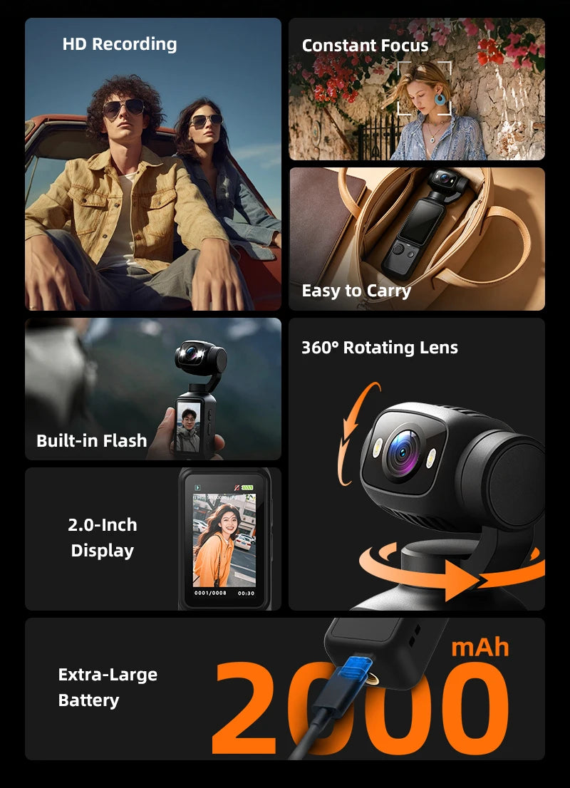 360° Action & Sports Camera with Fill Light Support Max 128GB Memory Action Cam