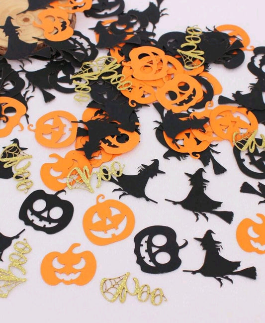 100 pièces Confettis en forme de citrouille noire et orange, sorcière, BOO Halloween