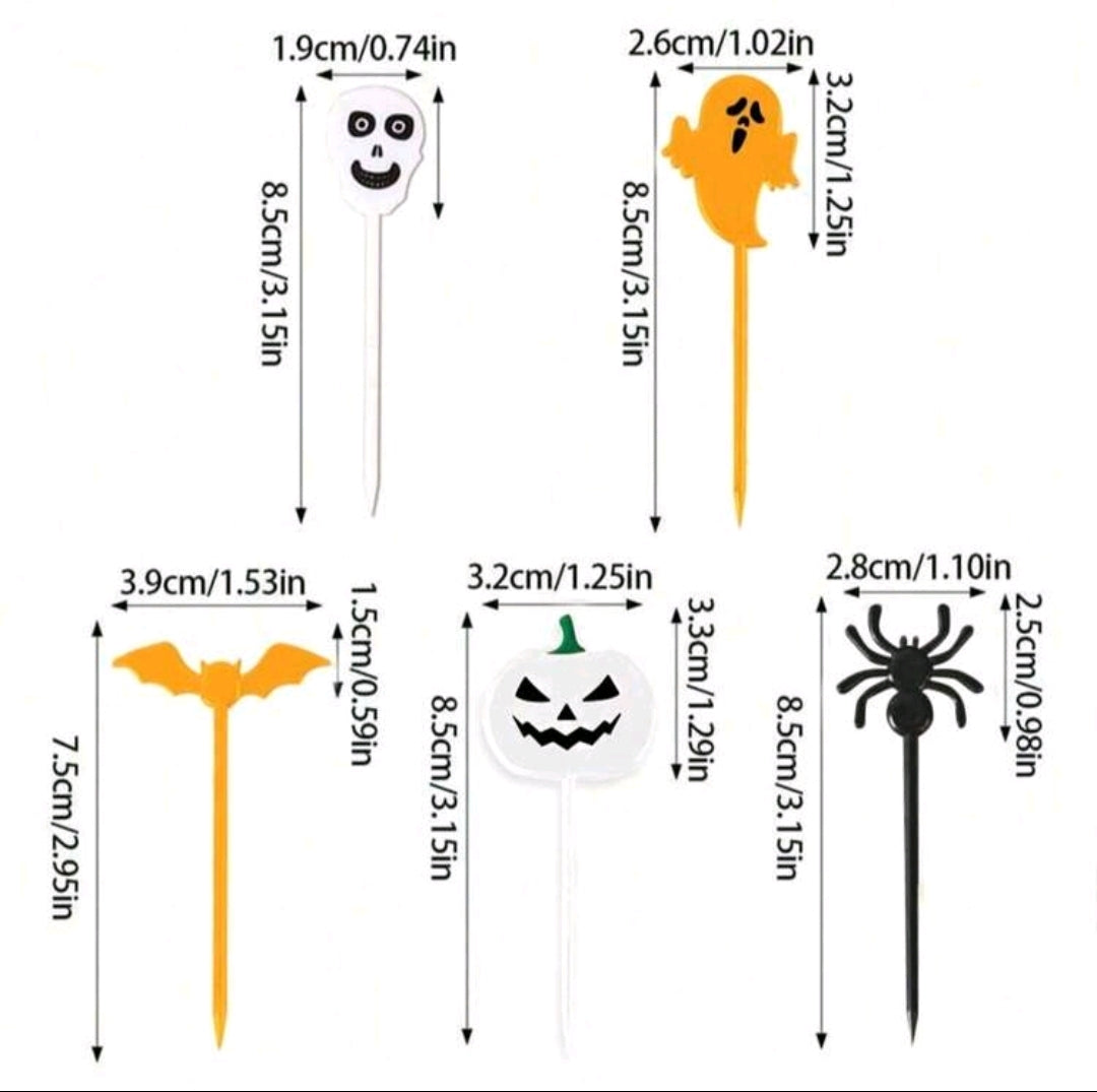 30 pièces cure-dent avec citrouilles, chauves-souris et fantômes