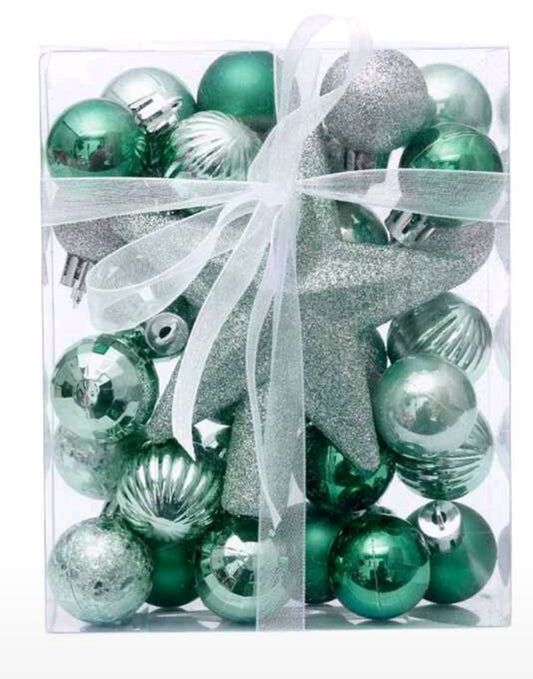 Boules de Noël et étoile vert clair 30 pièces