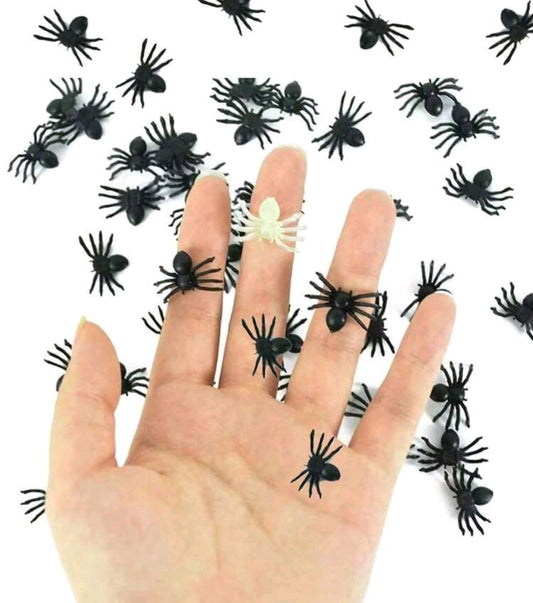 300 araignées en plastique noir et qui lumine dans le noir pour Halloween