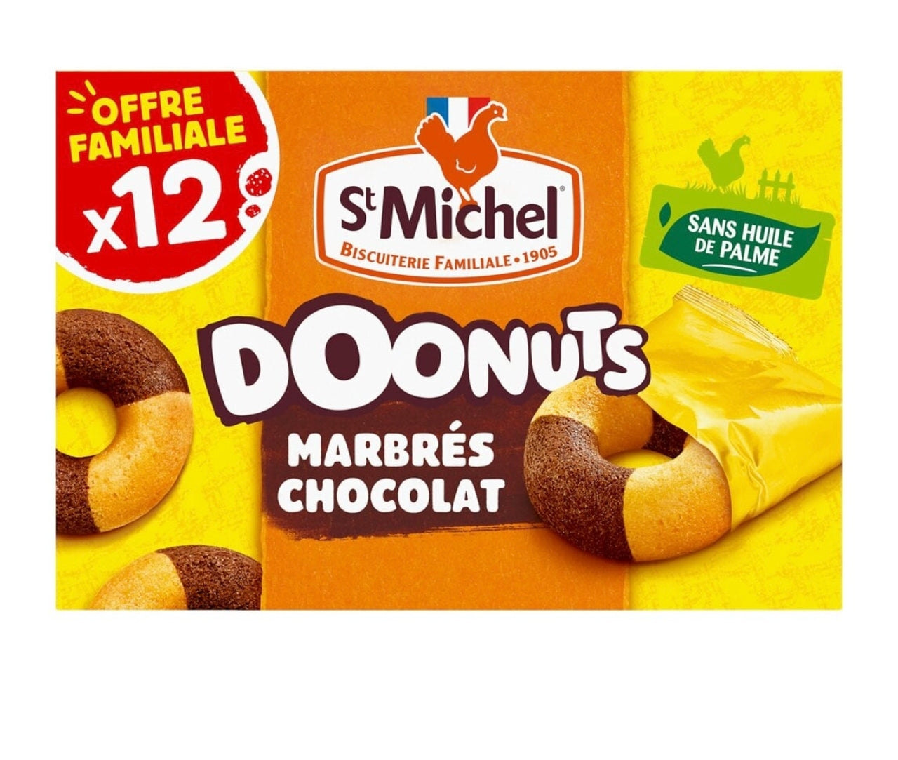 ST MICHEL Gâteaux donuts marbrés chocolat Format familial x12 360g