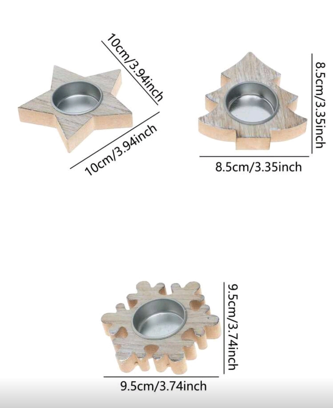 Porte-bougie en bois noël avec flocons de neige, sapin de Noël, étoile.