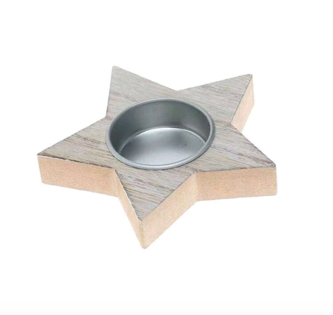 Porte-bougie en bois noël avec flocons de neige, sapin de Noël, étoile.