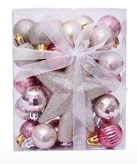 Boules de Noël et étoile rose 30 pièces