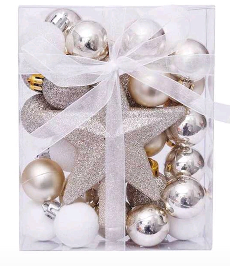 Boules de Noël et étoile or blanc 30 pièces